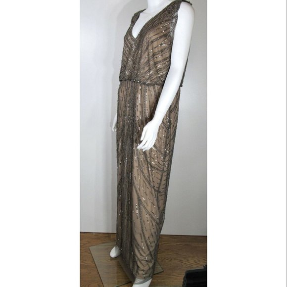 Adrianna Papell Sleeveless Beaded Long Dress with Blouson/Column Women's Size 12 - Picture 2 of 6